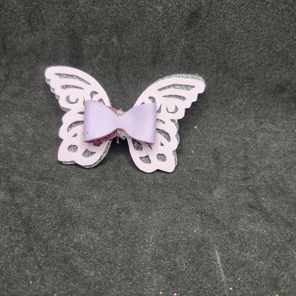 Hand Crafted Purple Butterfly Bow Hair Clip Faux Leather
